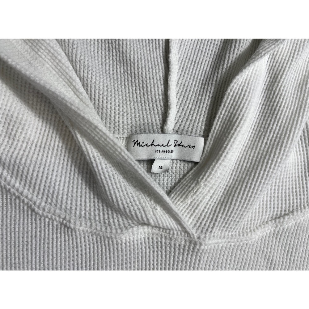 Michael Stars Women's Medium White Waffle Knit Hoodie Thermal Pullover Casual - Picture 3 of 3